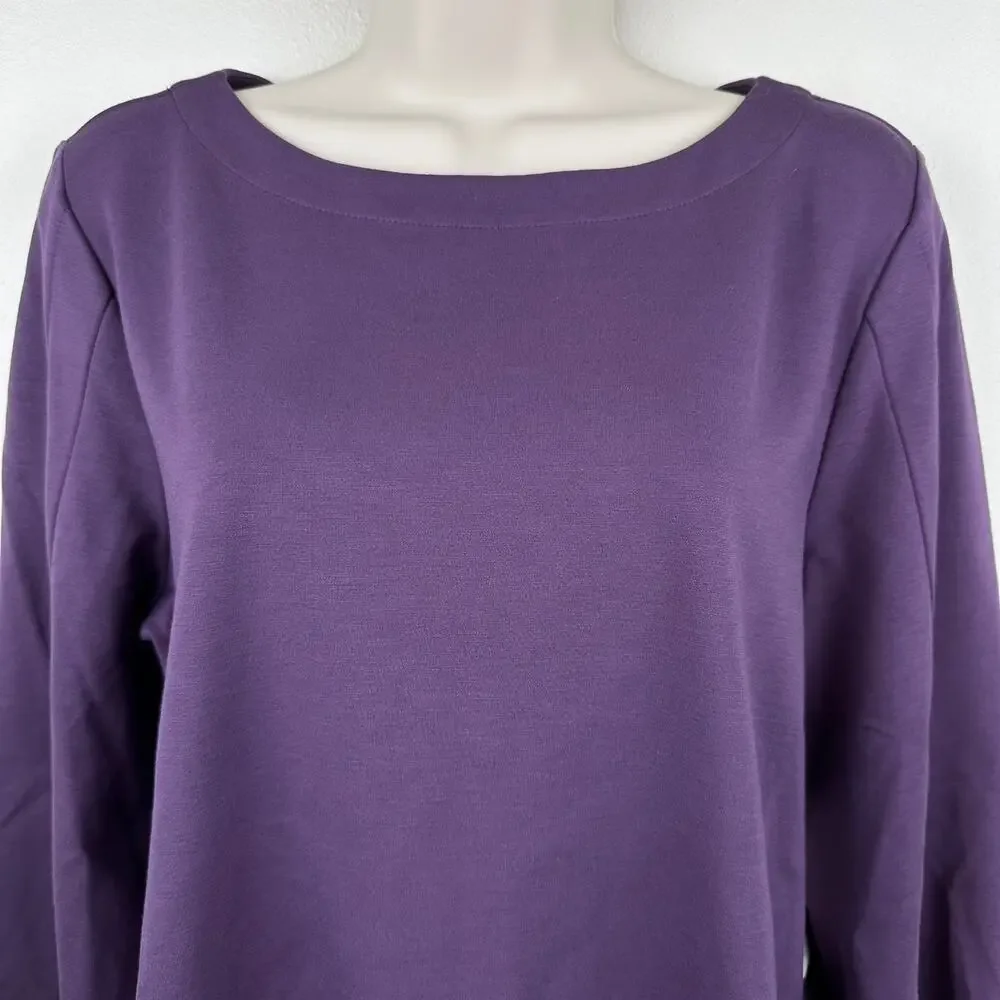 NEW Chico's Knit Blouse Top Split Sleeve 3/4 Sleeve Boatneck Purple Chico 1 US M